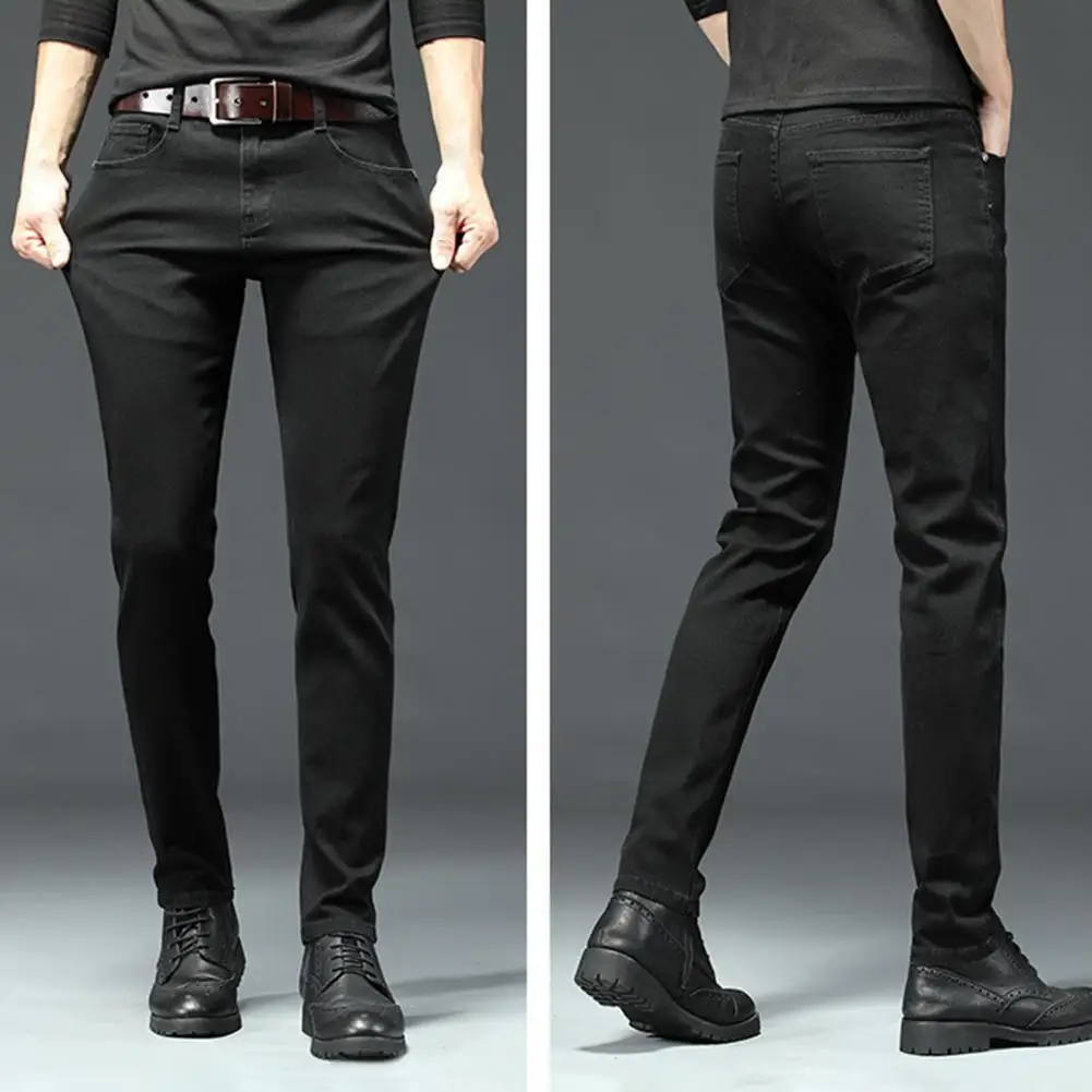 

Fashion Mid-Waist Straight Pencil Jeans Men Jeans Skin-friendly Multi Pockets