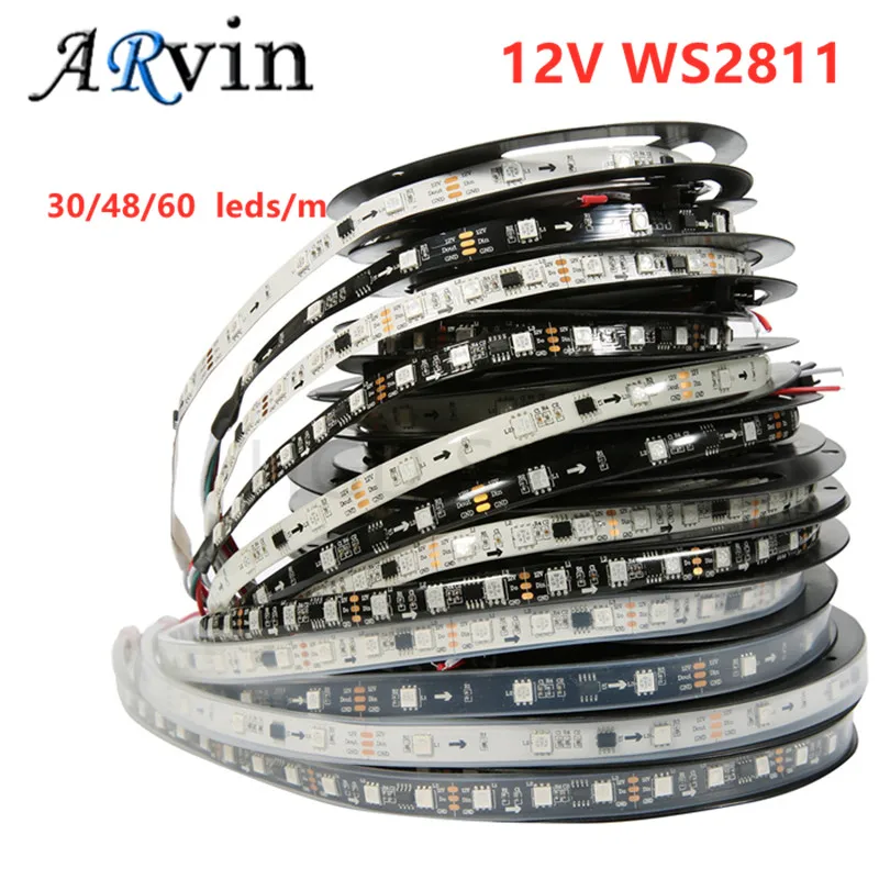 DC12V WS2811 5050 RGB адресуемых светодиодные полосы пикселей светильник полный Цвета