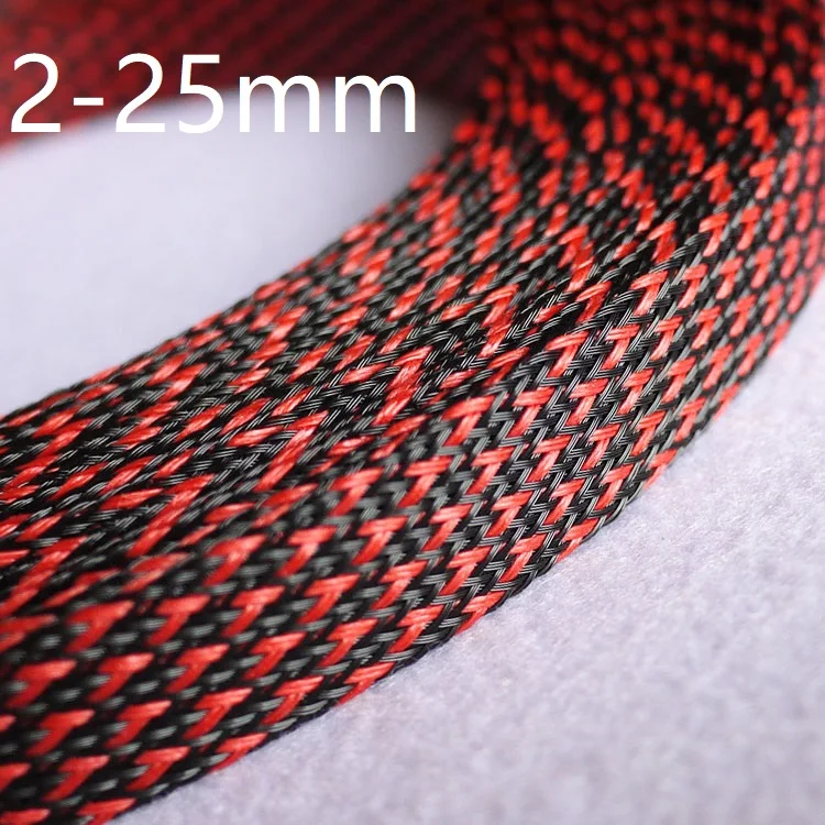 

Black Red PET Braided Wire Sleeve 2 4 6 8 10 12 14 16 20 25mm Tight High Density Insulated Cable Protect Expandable Colorful