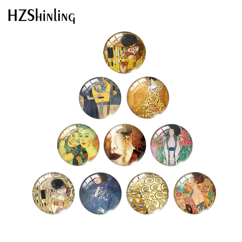 

2020 New Gustav Klimt Art Paintings Photo Cabochons The Kiss Glass Cabochon Round Square Heart Tear Drop Oval Jewelry