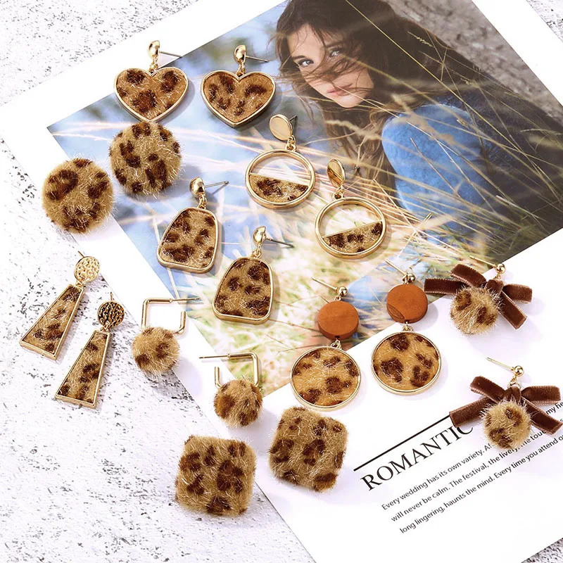 Женские Геометрические бархатные леопардовые серьги FAMSHIN винтажные зимние