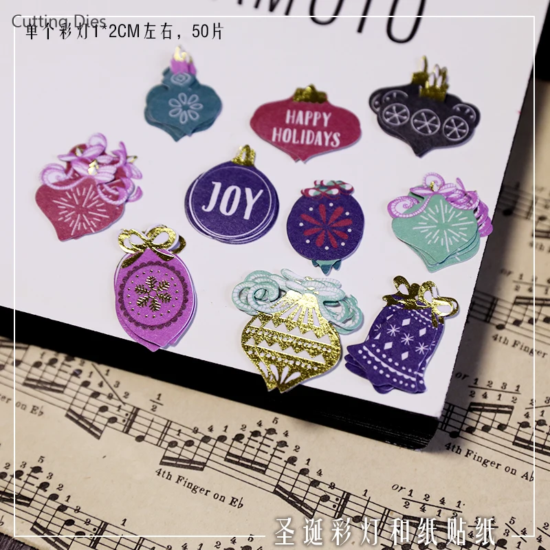 50 шт./лот Рождественская бумажная наклейка из фольги для скрапбукинга счастливый