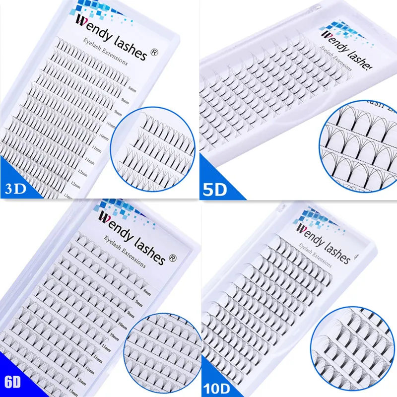 Ресницы 3D 10d с длинным/коротким стержнем русские готовые объемные вееры