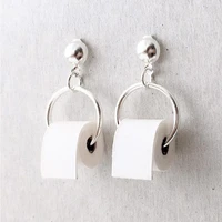 new funny earrings 3d roll paper dangle earring geometric drop earrings creative paper towel toilet paper studs for women
