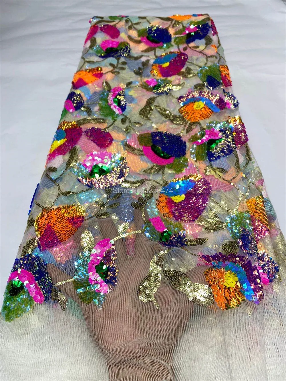 Многоцветная блестящая кружевная ткань с блестками для женского свадебного