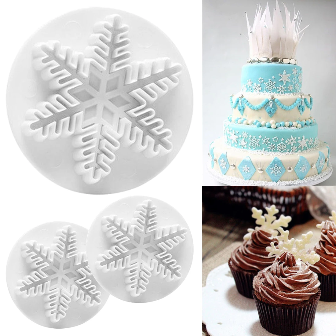 3 шт пластиковые снежинки помадка плунжера Плесень Свадьба Рождественская