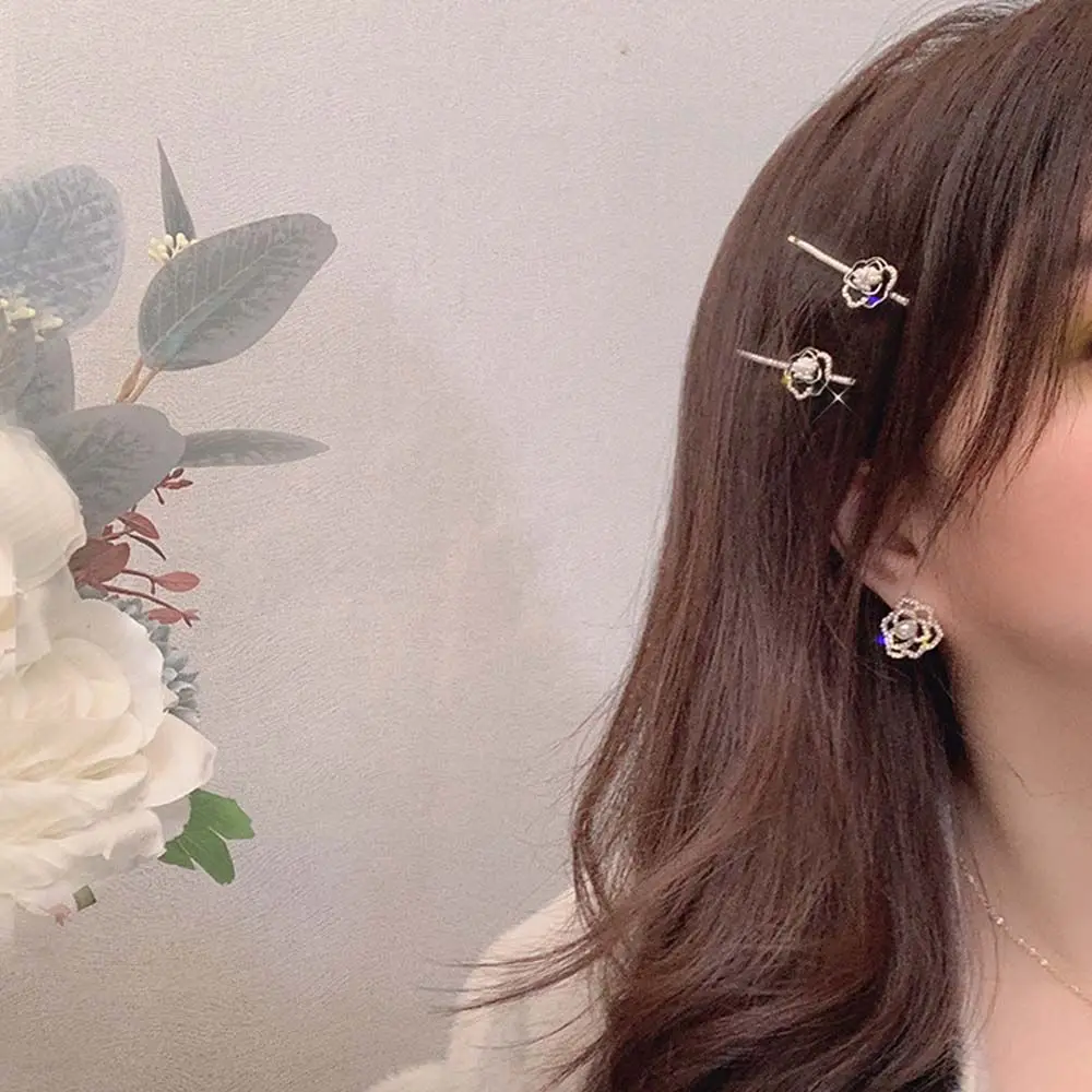 Черные белые стразы каплевидное масло Камелия Цветок женская заколка для волос в