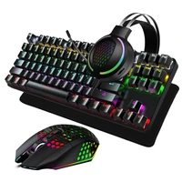 gaming keyboard and mouse combo with headset 4 in 1 7 1 usb headphone mouse pad mechanical keypad set for pc gaming black