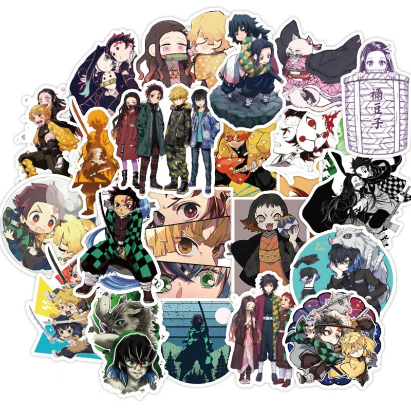

10/30/50/100pcs Classic Anime Demon Slayer Waterproof Stationery Sticker PVC Skateboard Suitcase Luggage Laptop Sticker Kid Toy