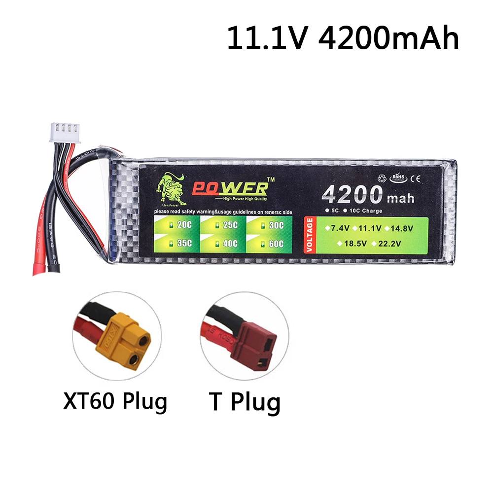 

11.1v Lion Power lipo battery 3S 11.1V 4200mah 35C rechargeable battery for RC toys Car aircraft Drone rc model T plug XT60 plug