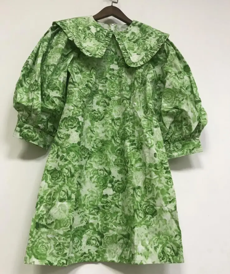 Женское мини-платье с принтом зеленое хлопковое платье коротким рукавом и