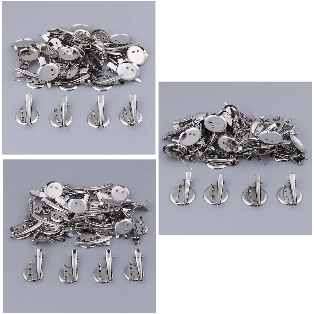 90 шт. серебряная брошь пустой круглый поднос с зажимом аллигатора и штифтом для