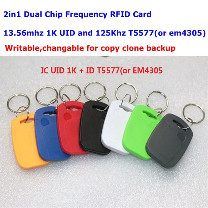 Двойной чип Частота RFID 13 56 МГц 1K UID и EM4305 или t5577 125 кГц ID ключ тег читаемый