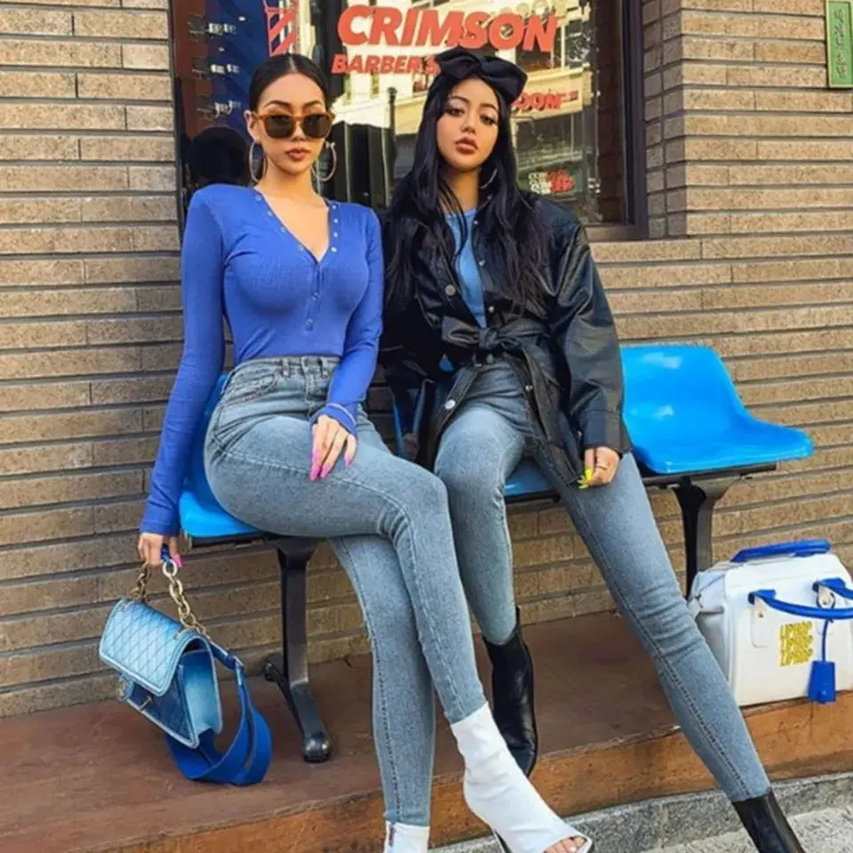Women's Jeans High Waist Slim Fit Stretch Denim Trousers Blue Retro Washed Fashion Sexy Skinny Push Up Woman Tight Trouser | Женская