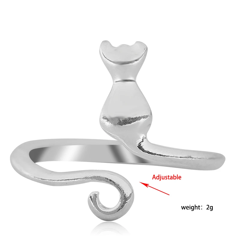 Женское регулируемое кольцо с кошкой из металлического сплава