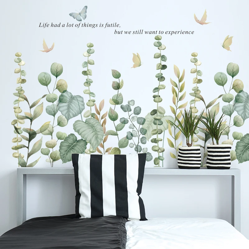 

Modern Green Plant Vinyl Wall Stickers Baseboard Decorative Stickers Living Room Kitchen Wall Decoration Home Art Decals Mural