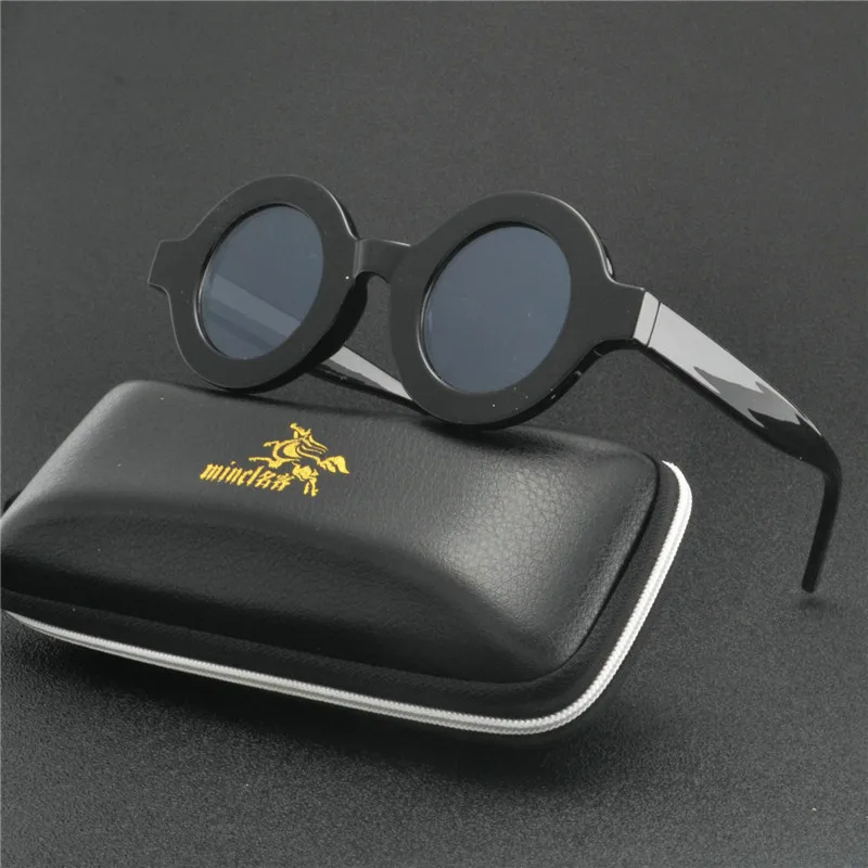 Солнцезащитные очки MINCL круглые матовые черные с плоским верхом модные