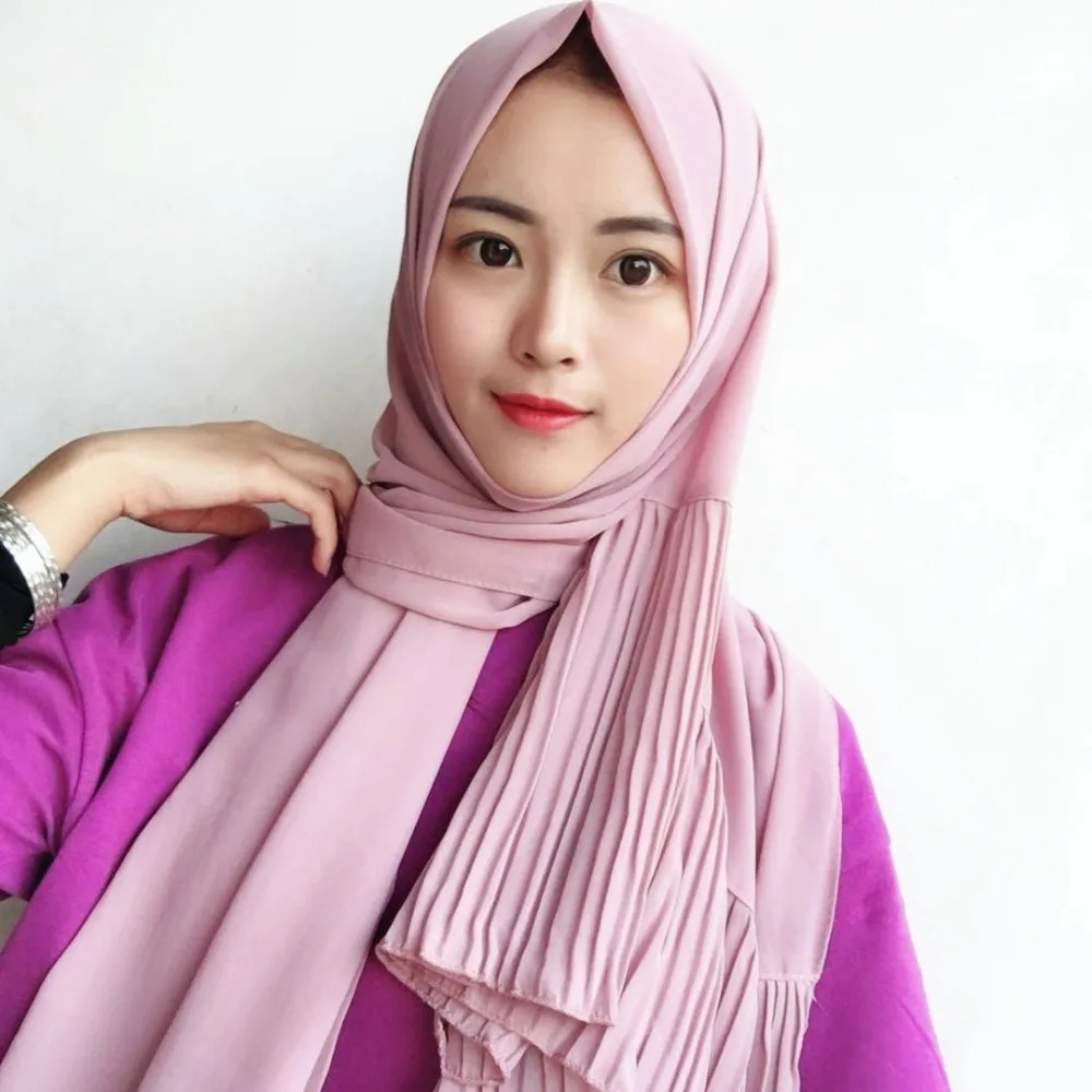 Модные мусульманские шифоновые складные хиджаб оголовье женские банданы шарфы с