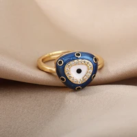 white blue dripping oil evil eye open ring aesthetic geometric triangle turkish eye rings for women girls fashion jewelry gift