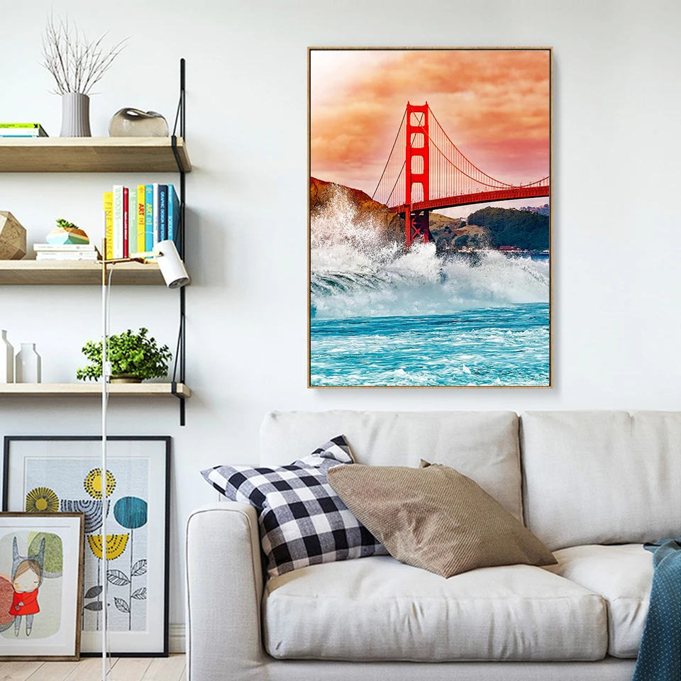 Diamond Embroidery Landscape Sea Full Square Painting Bridge Picture Rhinestone Mosaic Home Decoration a1636 | Дом и сад