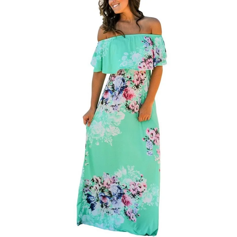 Женское длинное платье с воланом белое черное или зеленое макси открытыми