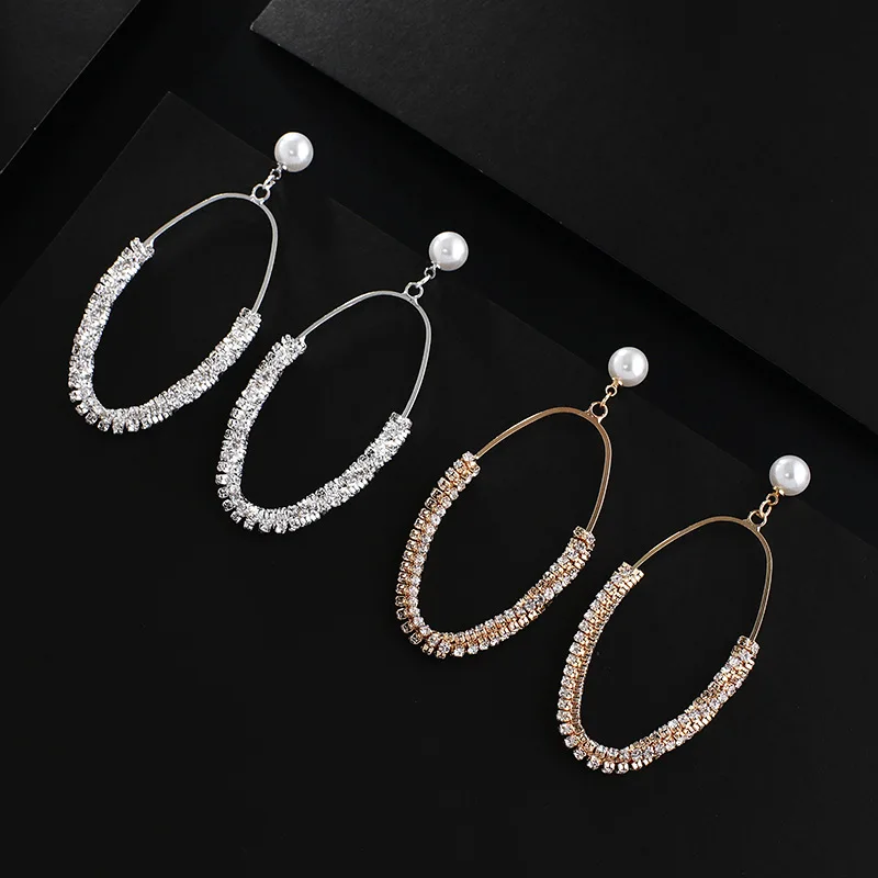 

Exaggerated Circle Rhinestone Earrings Large Round Pearl Earrings for Women Brincos Fashion Jewelry Accessories