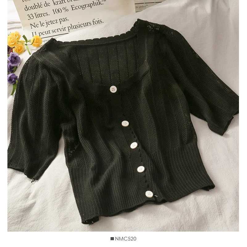 

Women Fashion Slim Bodycon Square Collar Knitted Hollow Blouse Lady Sweet Casual Outdoor Top Girls Elegant Daily Basic Shirt