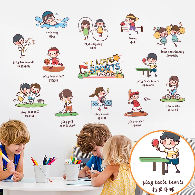 

Cartoon Sports Early Teaching Wall Stickers for Kids Room Bedroom Wall Decor Decals Baby Room Decoration Children's Wallpaper
