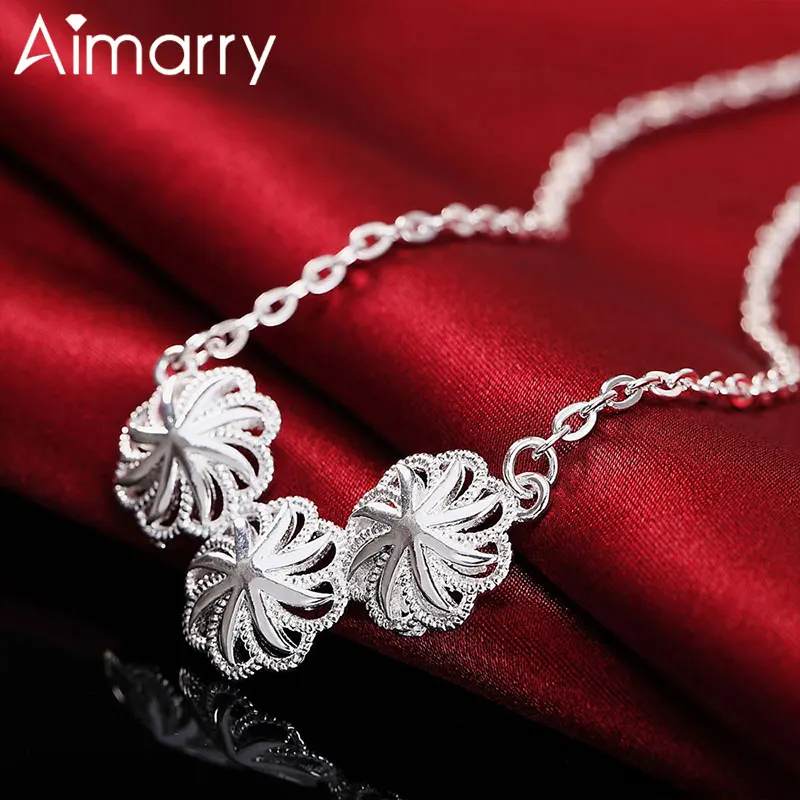 

Aimarry 925 Sterling Silver Three Flower Pendant Chain 18 Inch Necklace For Women Party Charm Wedding Fashion Jewelry Gifts