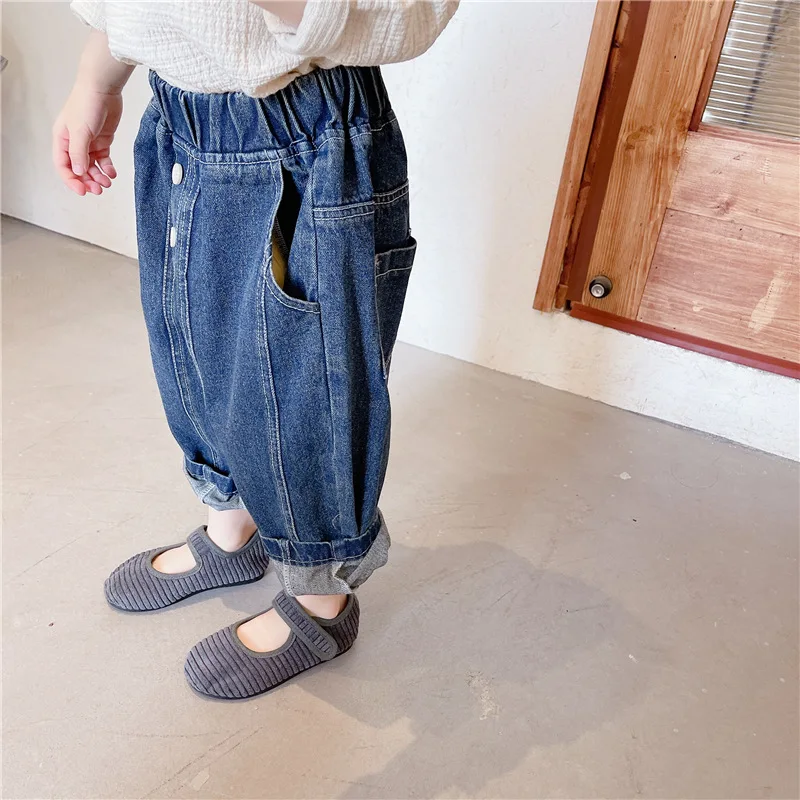 

HAYANA 2021 Autumn New Children Jeans Korean Casual Denim Solid Loose Pants