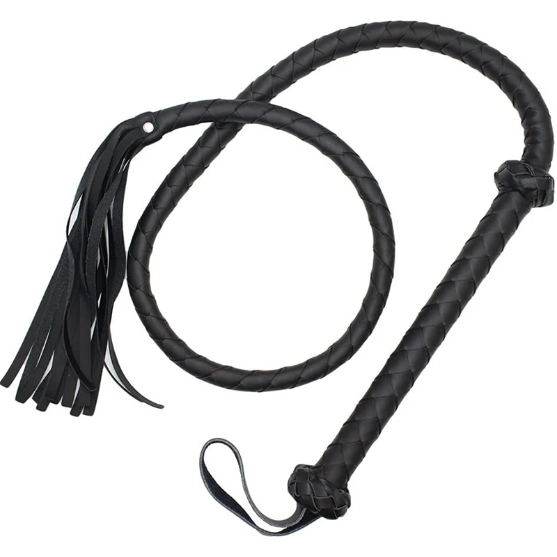 Faux Leather Long Horse Riding Whip 5 Feet Length, Black Soft Horse Whip Crop for Shows and Performances