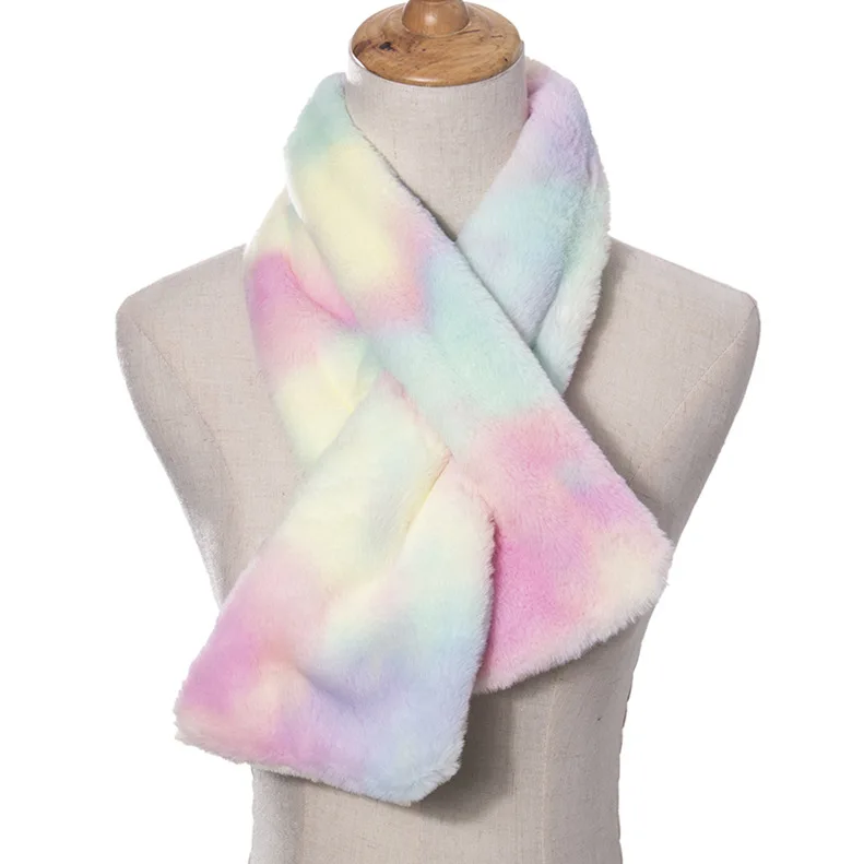 

Hot Selling Winter Plush Imitation Rabbit Fur Popular Warm Thickened Tie-Dyed Fashionable All-Match Scarf Fashion