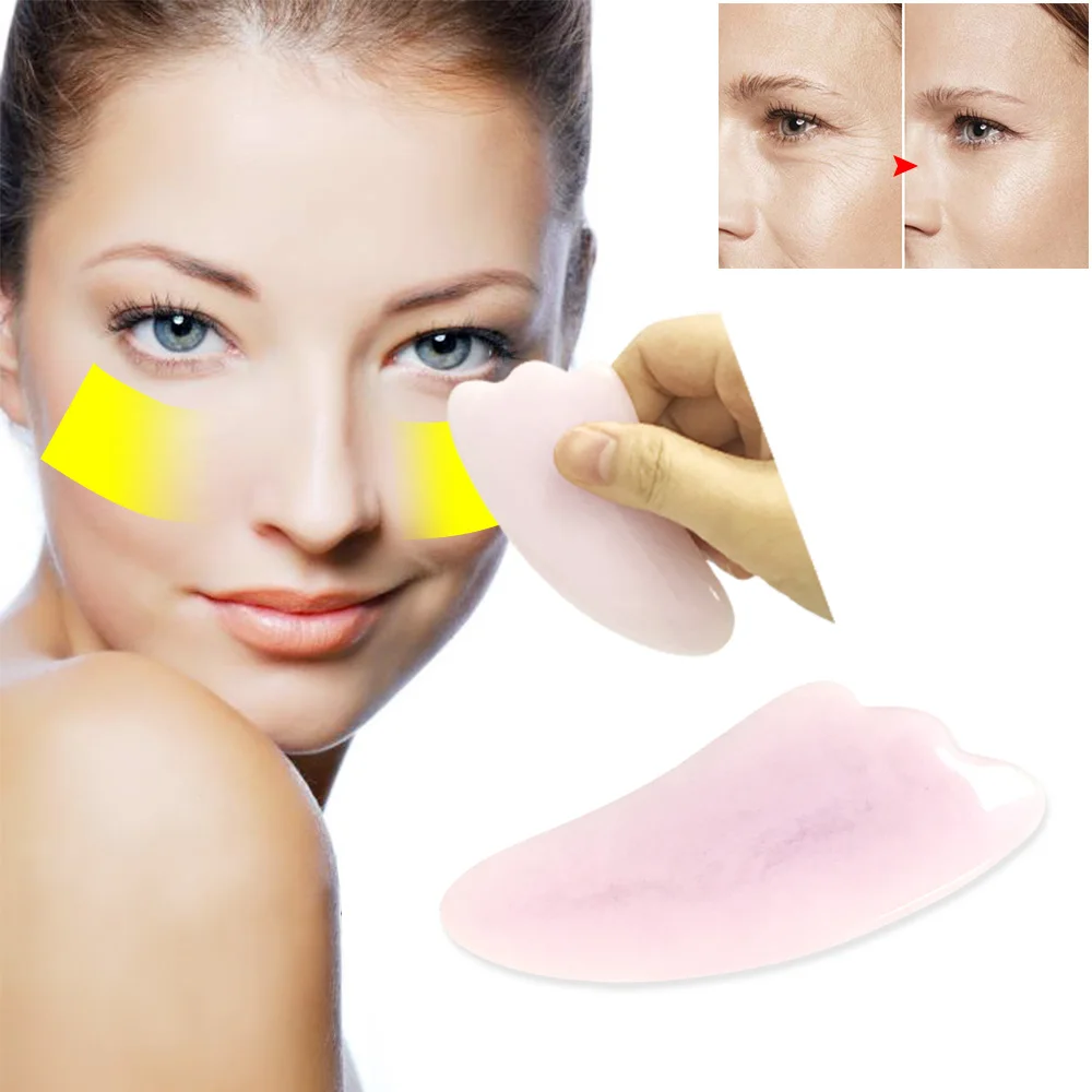 Скребок Для Массажа Гуаша натуральный нефрит розовый кварц камень для лица шеи