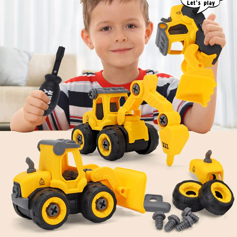 

Children's Puzzle DIY Disassembly Engineering Car Combination Set Assembling Excavator Bulldozer Drilling car And Pressure car