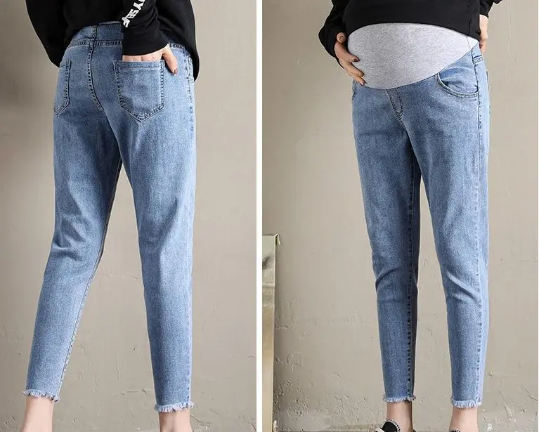 Джинсы для беременных больших размеров 3XL хлопковые однотонные леггинсы с