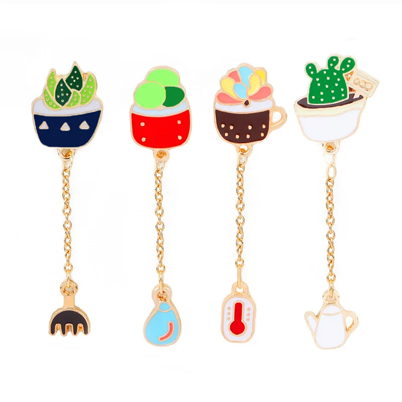 

Enamel Cartoons Brooch Potted Plants Succulent Plants Cactus Dripping-Oil Badge All-Match Clothes Pins Decoration