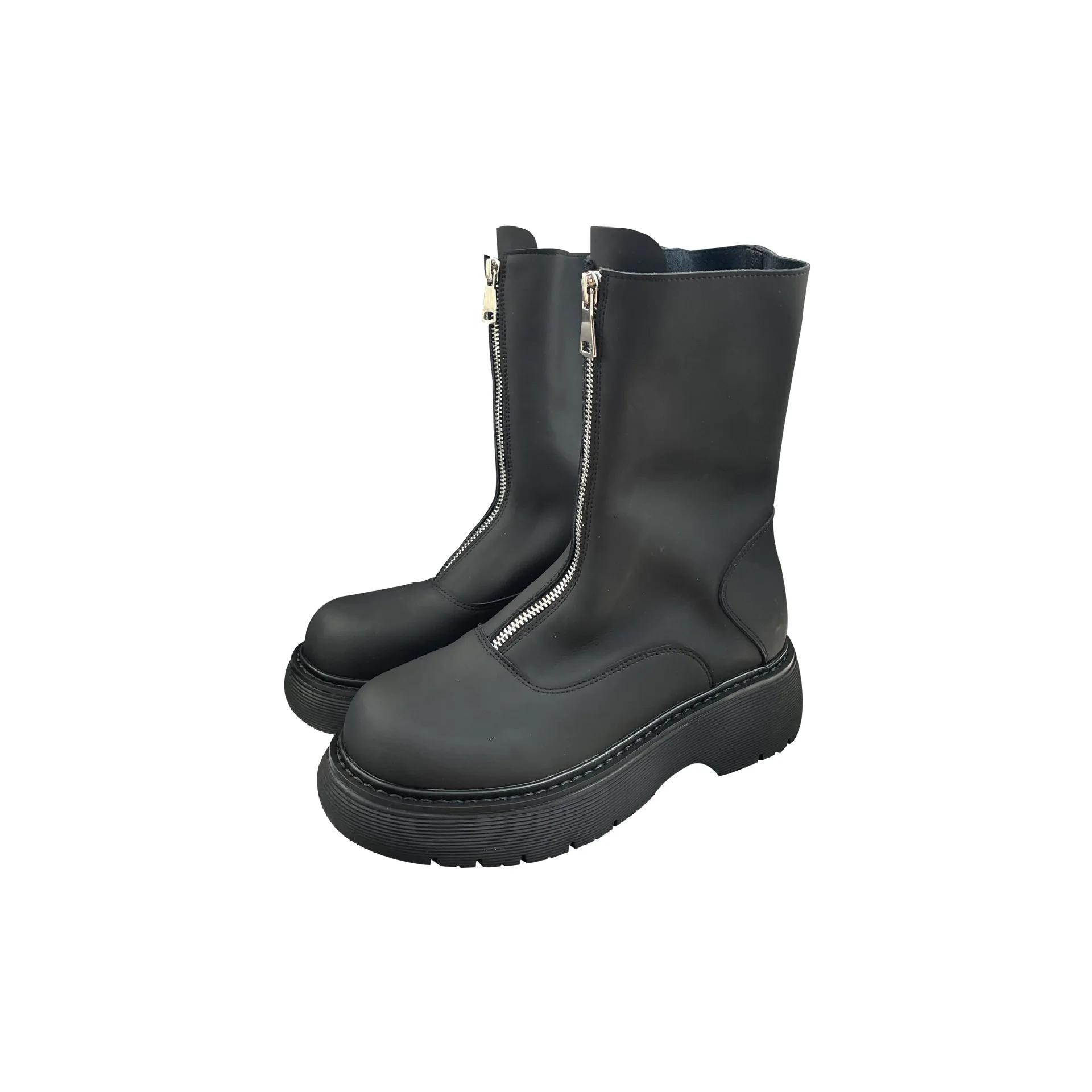 

Ladies mid boots Martin boots Fashion all-match Scratch-resistant and wear-resistant Thick bottom increased Square heel Rubber