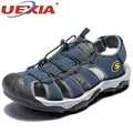 UEXIA nowe modne męskie sandały plażowe rozmiar 39-46 styl romański letnie skórzane buty na plażę Outdoor Walking męskie Hollow oddychające