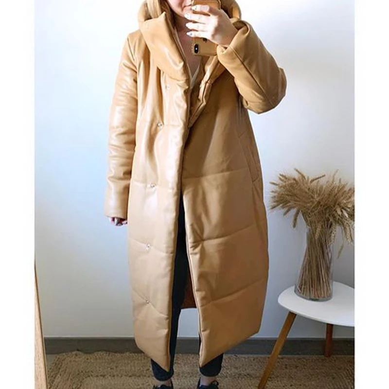 Модные Простые зимние парки с капюшоном женские элегантные длинные пальто из