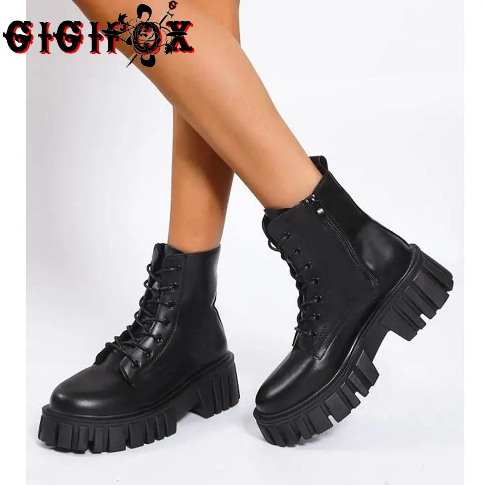 

Женские шнурки на молнии GIGIFOX, готические ботинки на платформе, массивные, обувь для отдыха в джунглях