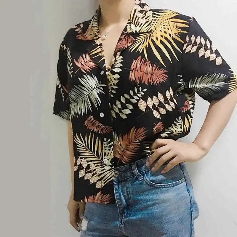 

Vintage Floral Chiffon Blouses Women Short Sleeve Blouses 2020 Summer Turn-down Collar Womens Tops And Blouses Female Shirts