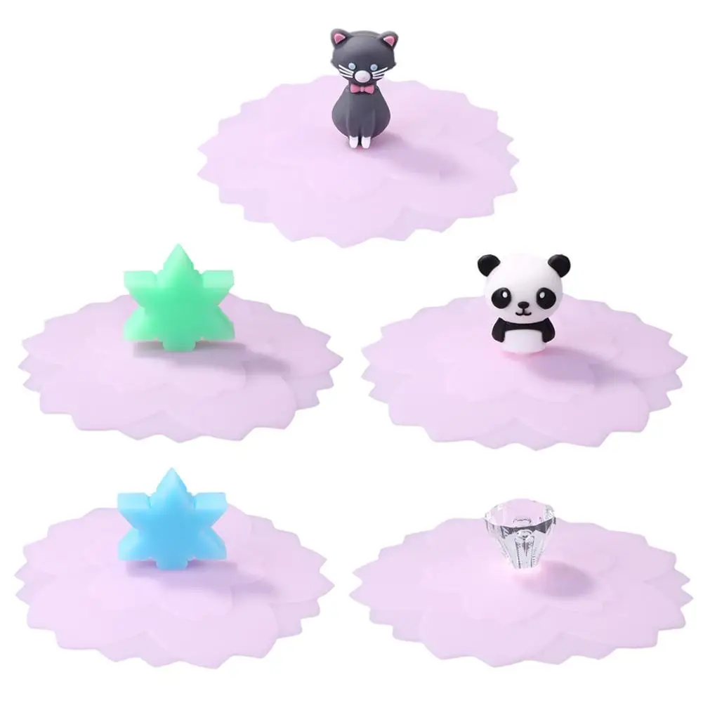 

Transparent Cherry Silicone Cup Lid Reusable Pink Cartoon Heat-resistant Cover Anti-skid Kitchen Household Dust Prevention Tool