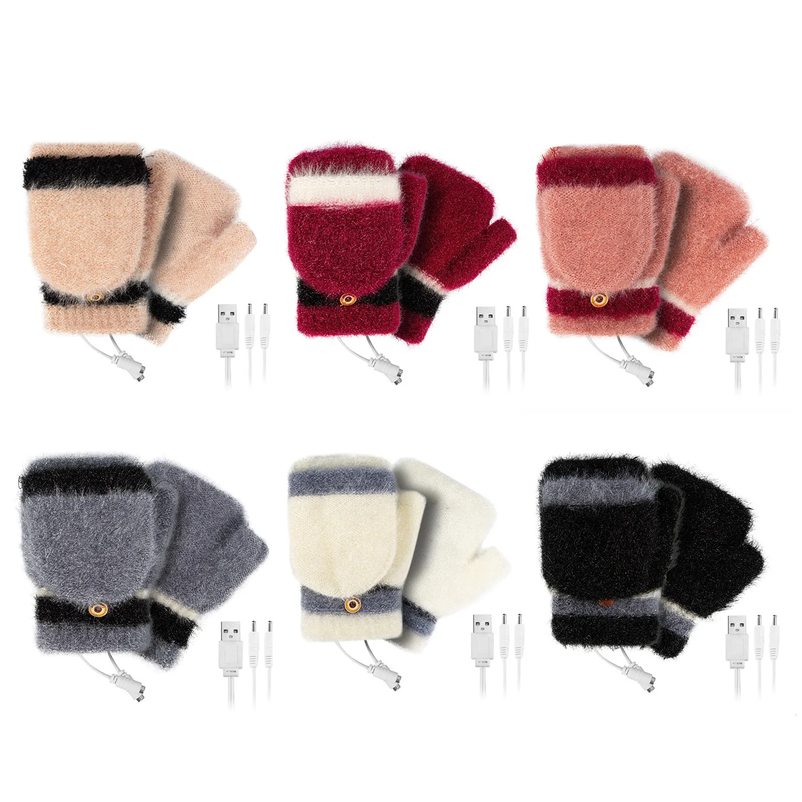

USB Double-sided Heating Gloves Knitted Half-finger Flip Mink Fleece Touch Screen Heating Gloves Winter Warm Gloves Enjoyment