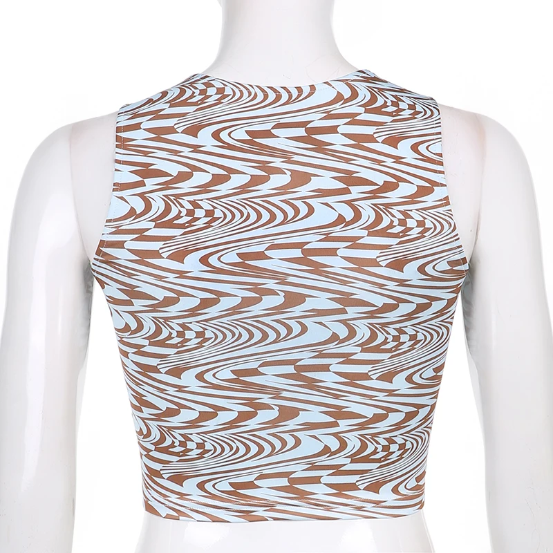 

Rockmore Ripple Printed Crop Top Women Y2K Casual Sleeveless T Shirt Sexy Sleeveless Tank Tops Party O Neck Vest Summer Clothes
