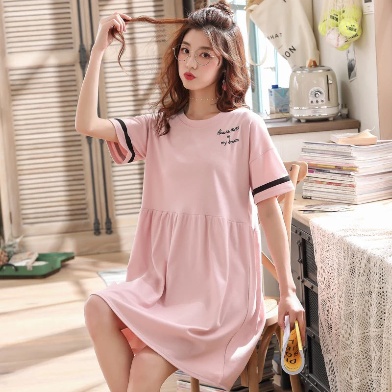 

Nightgowns Women Summer O-neck Knee-length Print Large Size 3XL Korean Style Elegant Cute Soft Fashion Leisure Breathable Simple