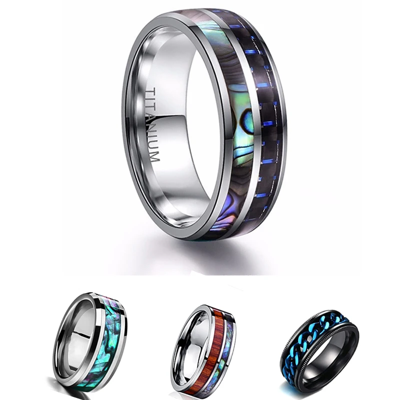 4 Styles New Titanium Men Rings Hiphop Colcorful Shell Pattern Steel Male Ring Jewelry Gift Size 6-13 | Украшения и аксессуары