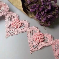 2 yard pink 3d heart cotton flower lace trim embroidered lace ribbon handmade wedding dress patchwork sewing supplies craft new