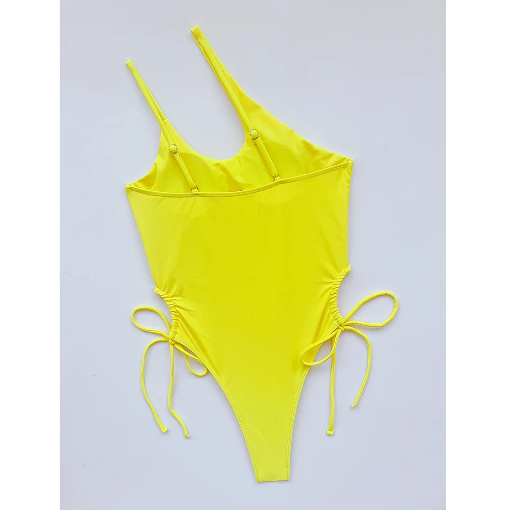 

Sexy One Shoulder Swimwear Women 2021 Solid One Piece Swimsuit Female Monokini Bandage Bathing Suits Summer Beach Wear Swim Lady