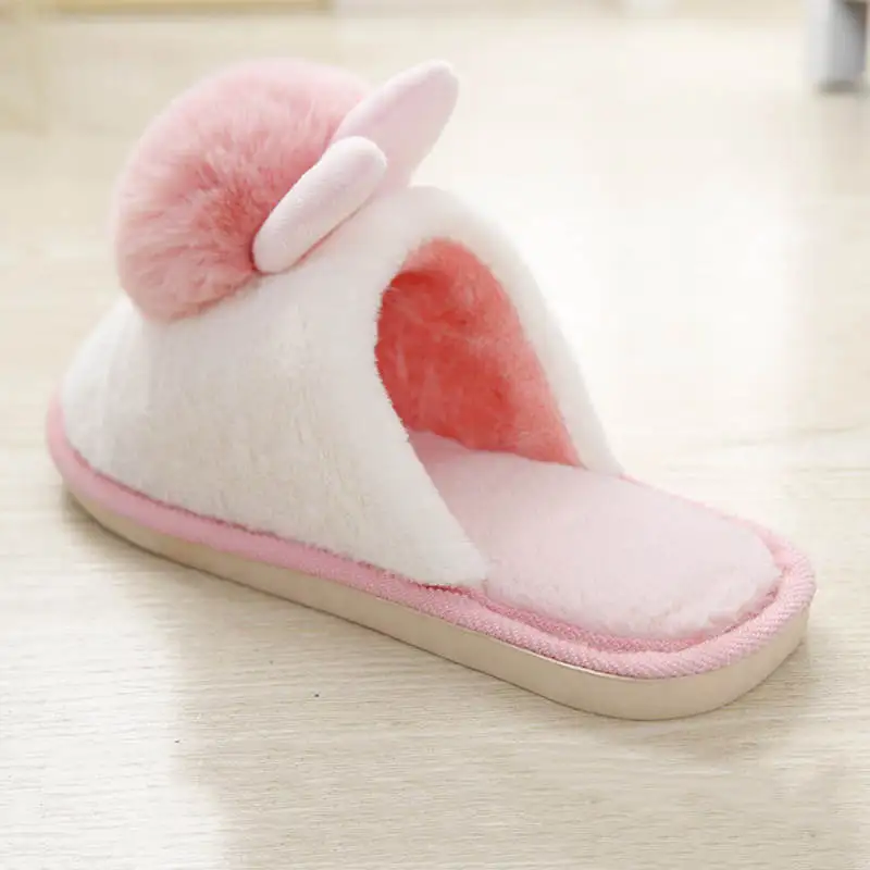 2019 женская обувь милые зимние домашние тапочки теплые тканевые с кроличьим мехом