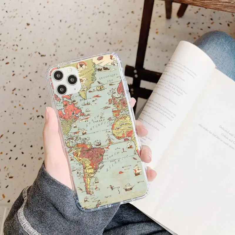 

World Map Travel pattern Phone Case Transparent soft For iphone 5 5s 5c se 6 6s 7 8 11 12 plus mini x xs xr pro max